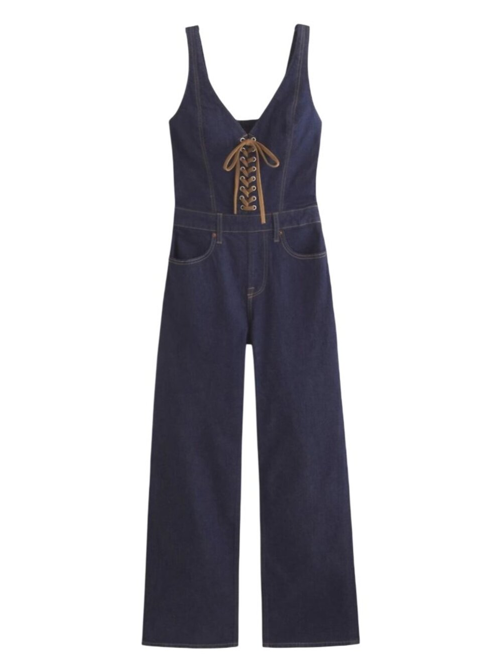 Abercrombie & Fitch Vegan Suede Lace Up Denim Jumpsuit Dark Wash Size M - Picture 8 of 15